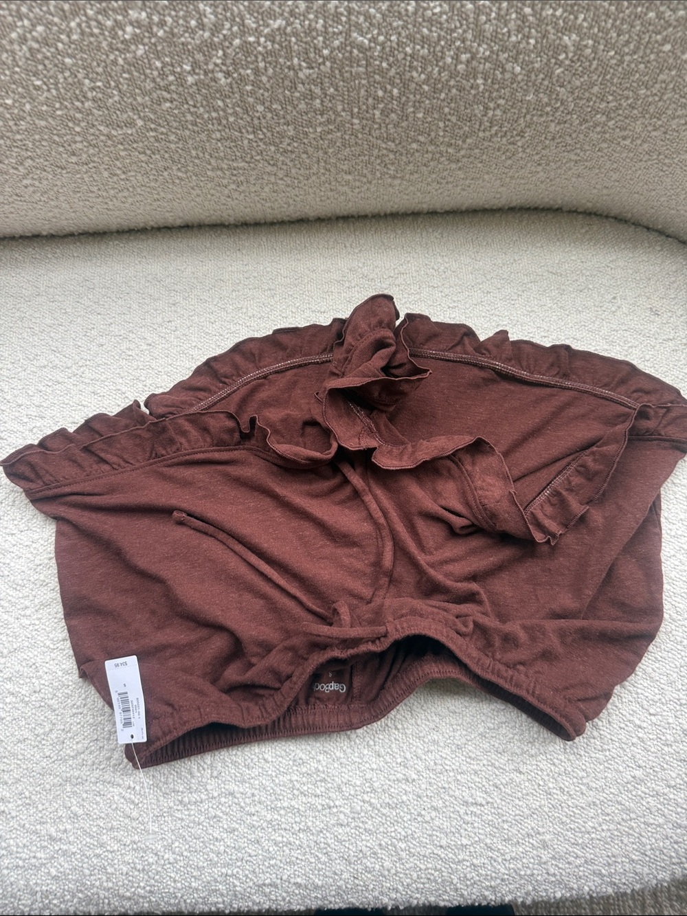 Ruffle-Trim Brown Knit Lounge Shorts